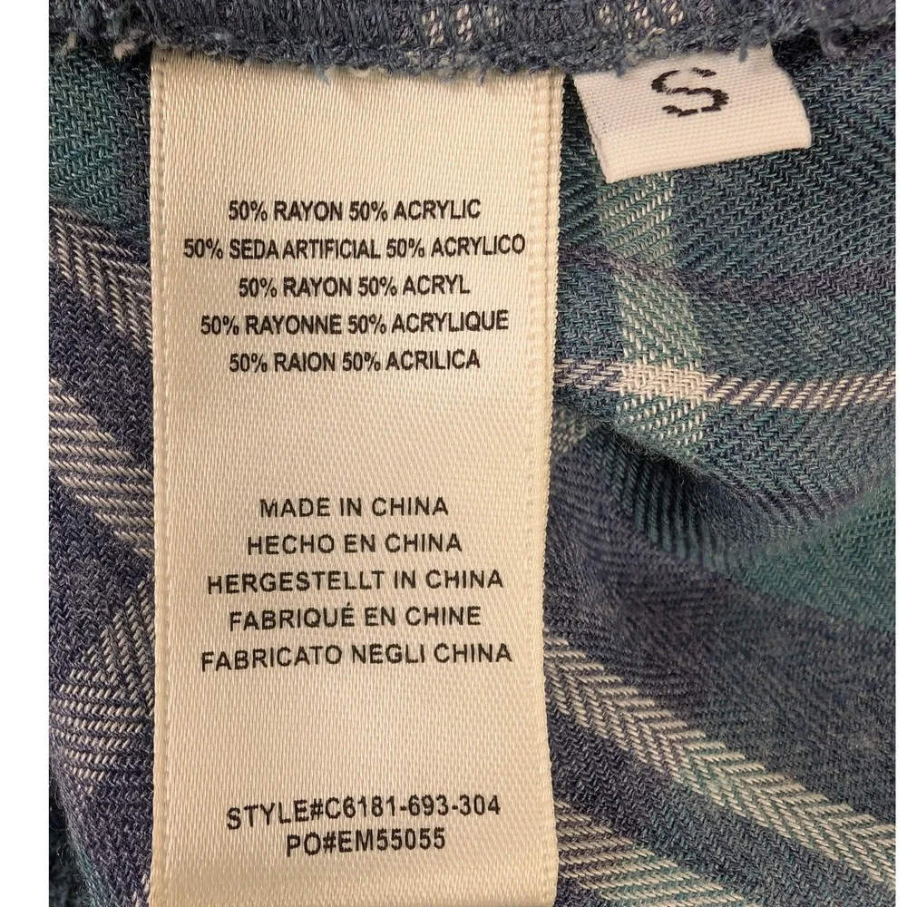 Cloth & Stone Anthropologie Shirt Dress Women S Blue Green Plaid‎ Casual
